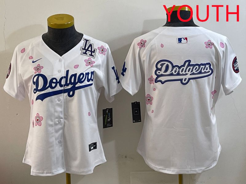 Youth Los Angeles Dodgers Blank White Sakura Edition 2025 Nike MLB Jersey style 16->youth mlb jersey->Youth Jersey